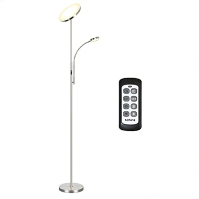 Imagen de tomons Lámpara de Pie Dimmer, LED Suelo con Doble Luz Control Remoto, Atenuador Dimmer Continuo, 3 Temperaturas Color, para Sala Estar, Dormitorio, Oficina
