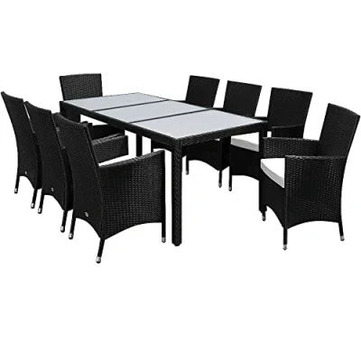 Imagen de CASARIA® Conjunto de Jardín Mesa y 8 Sillas Apilables 190x90 Poliratán Negro Comedor Exterior