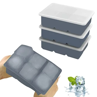 Imagen de JOPHEK Bandejas de Cubitos Hielo, 3 Piezas 18 Cubos Silicona Moldes para Hielo con Tapa, Cuadrados Grandes 4,8cm Cócteles, Whisky, Vino, Frutas, Puré Frutas