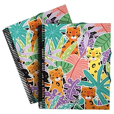 Imagen de Grafoplás 39822441. Carpeta de Fundas A4 con Espiral, Colección Freelife, Leopard, Tapas Polipropileno Rígido, Cierre Gomas Elásticas, 30 Transparentes, Incluye Sobre Textil