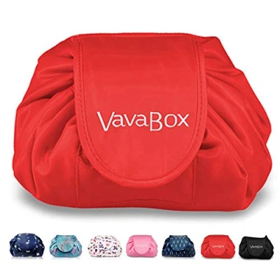 Imagen de Neceser de maquillaje portátil, grande, estilo bolsa viaje, con cierre cordón rojo rosso