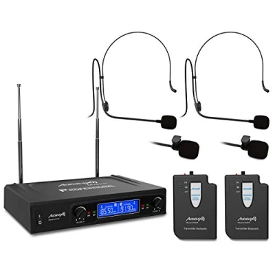 Imagen de Audibax MISSOURI 2500 1 Micrófono Inalámbrico Profesional Doble Lavalier Micrófonos de Solapa y Diadema VHF Frecuencias 185.500 Mhz/ 191.900 Mhz Cobertura hasta 80 Metros