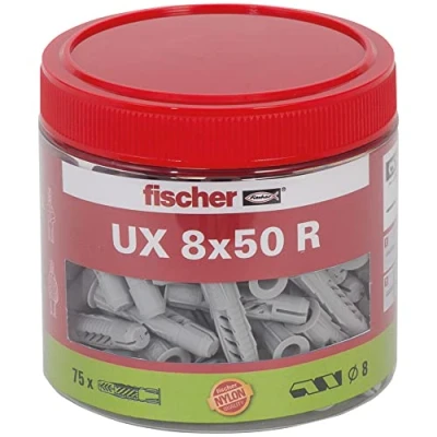Imagen de fischer 531026 Enchufe de Pared, Gris, Universaldübel UX 8x50 R (75), Set Piezas