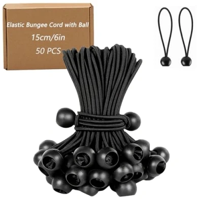 Imagen de Hisdricus 50 Piezas Tensores Elasticos con Bola 15 cm Pulpos Elásticos para Lona de Piscina Adecuadas Lonas, Tiendas Campaña, Pancartas, Redes y Pérgolas Negro