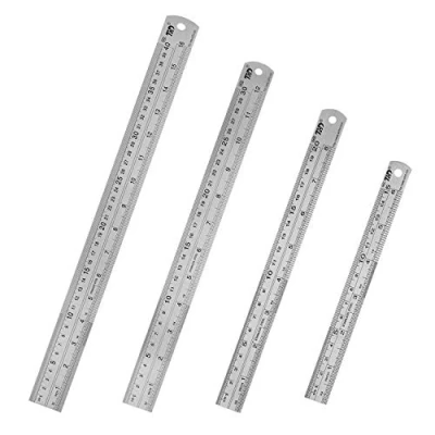 Imagen de HIHUHEN Regla de acero inoxidable 15 cm + 20 30 40 cm, juego 4 reglas metal para ingeniería, enseñanza (4 reglas)