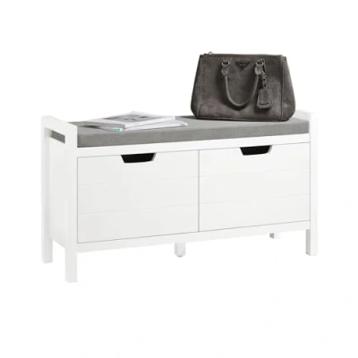 Imagen de SoBuy Banco de Almacenamiento Zapatos con Asiento Acolchado Armario Multifuncional para Entrada 2 Puertas Baul Almacenaje Dormitorio 91 x 30 50 cm Blanco FSR63 II W ES
