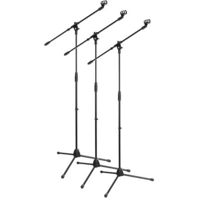 Imagen de ROCKSTAR Set de 3 Soportes Micrófono con brazo Articulado y Pinza MBS 01, Altura Ajustable hasta 154cm, Trípode Abrazaderas Cable Stand Microfono Color Negro. Longitud 75cm aprox.