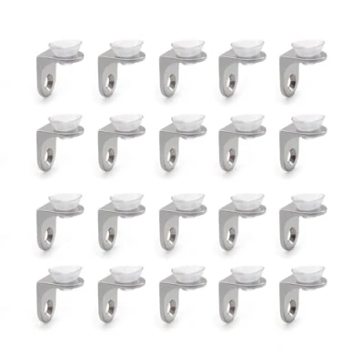Imagen de CHSEROK 20 Piezas Soporte de Fijación en ángulo Recto Estante Vidrio Base con Ventosa Antiarañazos Instalación Simple (Plateado Tornillos)
