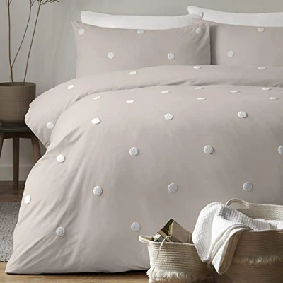 Imagen de Appletree Dot Garden Juego de Funda nórdica, Algodón, Lino con Lunares Blancos, Matrimonio