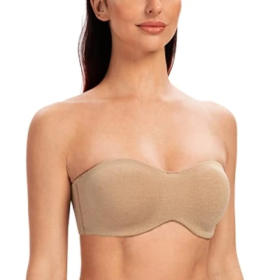 Imagen de MELENECA Sujetador Talla Grande sin Tirantes Minimizer Relleno con Aros Transparente para Mujer Brezo Beige 95C