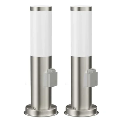 Imagen de ledscom.de 2 pzas. luz de camino/luz bolardo/luz jardín PORU para exteriores, IP44, 39 cm, acero inoxidable, 1x E27 máx. 40W, toma corriente