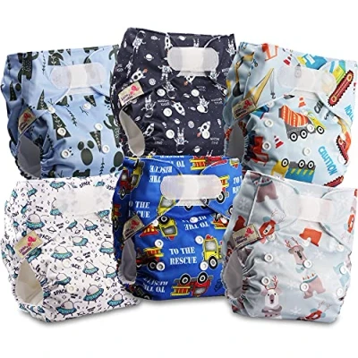 Imagen de Littles and Bloomz Pañal reutilizable para bebé con HOOK LOOP, 6 pañales, FLV2 0612