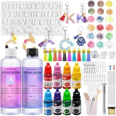 Imagen de Resina Epoxi Kit 2 partes 408ml, Transparente, con Moldes de Silicona, y el Endurecedor, para Bricolaje, Artesanía, hacer Colgante, Joyas, Llaver