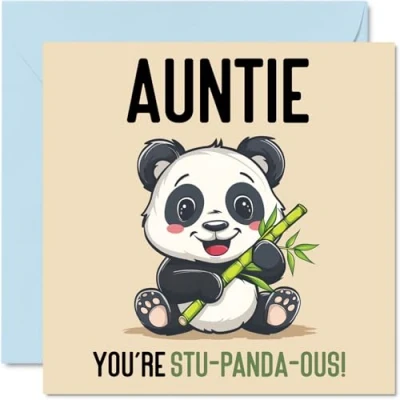Imagen de tarjetas de cumpleaños para tía, Stu Panda ous, divertida tarjeta feliz tía sobrino, sobrina, regalos cumpleaños, felicitación broma 145 mm x