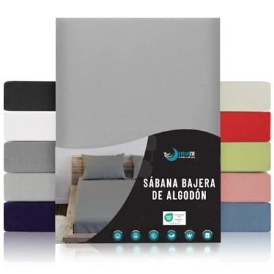Imagen de Dreamzie Sabanas 80x190/200 Ajustable Algodon Oeko Tex Certificado Gris Sábanas Bajeras 80 x 190/200 100% Jersey