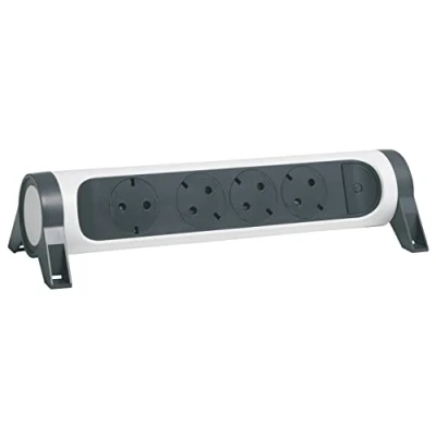 Imagen de Legrand 694544, Regleta de enchufes, con Interruptor, Enchufe múltiple 4 Tomas Corriente, sin Cable, Color Blanco/Gris Oscuro