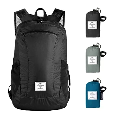 Imagen de Naturehike Mochila plegable ultraligera impermeable de nailon 30D 18L Adecuado para caminar, hacer senderismo, andar en bicicleta, deporte, viajes cortos Negro