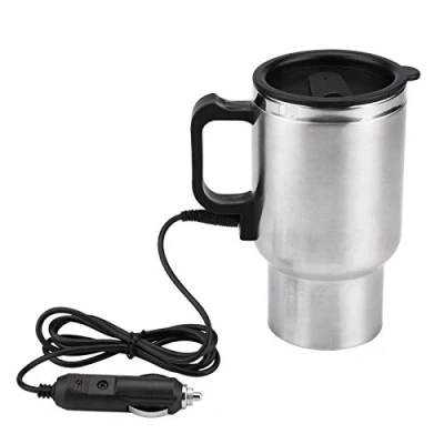 Imagen de Hervidor eléctrico para coche, 12 V y 450 ml, taza eléctrica de acero inoxidable viaje, calefactora, café, té, coche con sistema carga