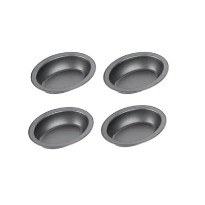 Imagen de Chef Aid Juego de 4 platos ovalados antiadherentes para tartas, cada uno mide 17 cm x 13 3,7