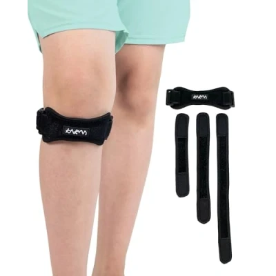 Imagen de KARM Correa de soporte para rodilla niños Osgood Schlatter Rodillera Banda la del tendón rotuliano juvenil Dolor artritis y condiciones (1PC, negro)