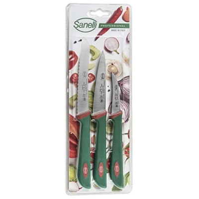 Imagen de Sanelli Juego de 3 cuchillos frutas y verduras: cuchillo multiusos 10 cm, tomate 12 verduras 6 cm
