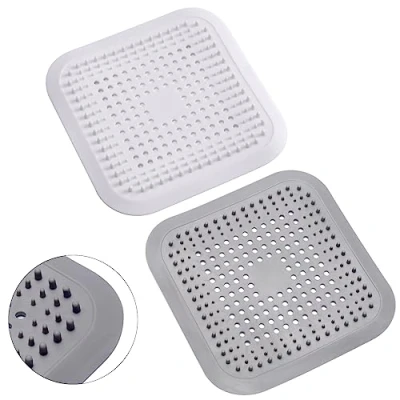 Imagen de Alyvisun 2Pcs Silicona Atrapa Pelos Ducha con Ventosa, Filtro de Cabello Protector Drenaje Plegable, Coladores Desagüe Fregadero para Baño, Bañera, Ccocina (Blanco + Gris)
