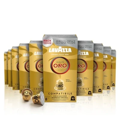 Imagen de Lavazza, 200 cápsulas de aluminio calidad dorada, compatibles con cafeteras Nespresso originales, notas frutales y florales, 100% arábica, intensidad 8/13, tostado claro, 20 paquetes 10