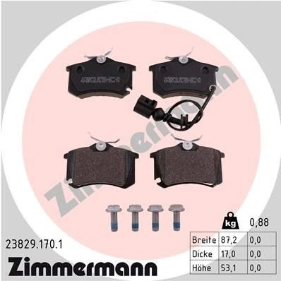 Imagen de ZIMMERMANN 23829.170.1 Juego de pastillas freno con contacto avisador desgaste Foto correspondiente a la entrega SEAT: Ibiza 3