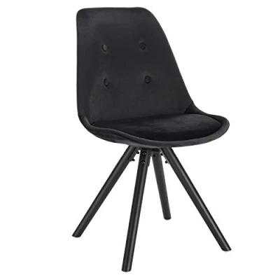Imagen de WOLTU 1x Silla de Comedor Nórdica Asiento Terciopelo Estilo Vintage Pata Madera Maciza con Respaldo Diseño Moderno Negro BH196sz 1