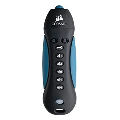 Imagen de Corsair Flash Padlock 3 Unidad USB 3.0 de 128 GB, Seguridad con Taclado (Cifrado AES 256 bits, Dígitos Identificación Personalizables, Integra Detección Hackeo), Negro/Azul