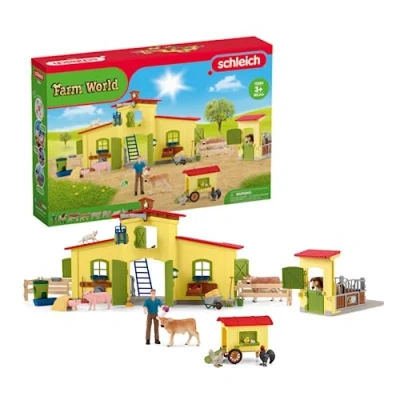 Imagen de schleich 72224 Establo con gallinero y box para ponis, a partir de 3 años, FARM WORLD playset, 86 x 13 33 cm