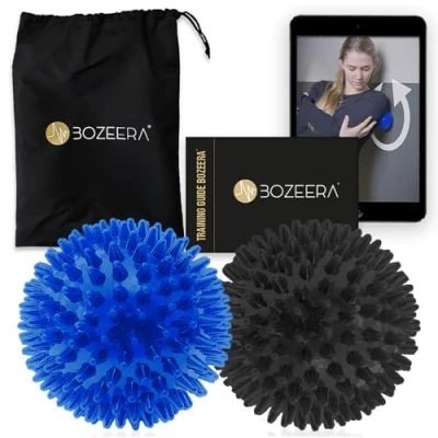 Imagen de [Pelota Pinchos Masaje 2x 9 CM] Pelotas de con Pelota Muscular (Plantar, Espalda etc.) Bola Masaje, Incluye Instrucciones en Vídeo (Español), Folleto y Bolsa