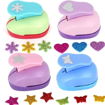 Imagen de XUBX 4 piezas Perforadoras de Papel, Scrapbooking Mini Troqueladores Papel Craft Punch Paper Shaper, Estrella, Corazón, Mariposa, copo nieve Hole Puncher para Tarjetas Hágalo