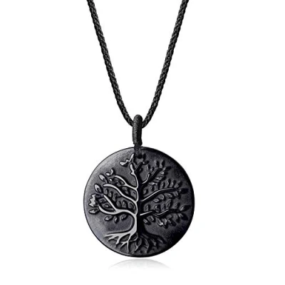 Imagen de COAI Collar para Hombre y Mujer con Colgante árbol de la Vida Obsidiana Negra Piedra Natural Encaje Ajustable