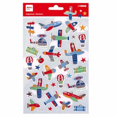 Imagen de APLI Kids 19808 Pegatinas maxi Vehículos aéreos, 1 hoja con 31 stickers acabados plateados en relieve, de adhesivo permanente. Ideales para Scrapbooking, decoración o DIY