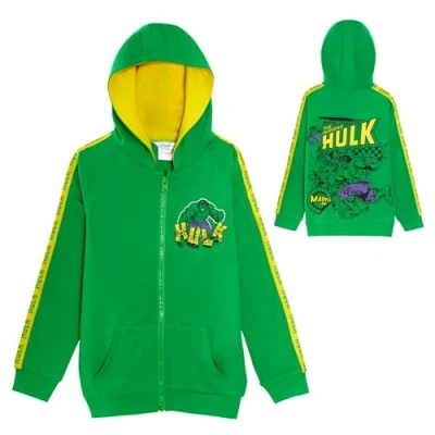 Imagen de Marvel The Incredible Hulk Sudadera con capucha para niños, chaqueta y cremallera ligera cremallera, Verde amarillo, 3 4 años