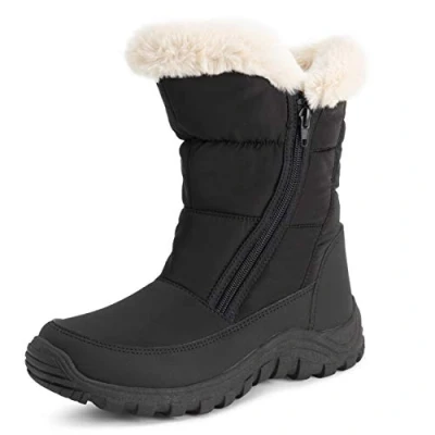 Imagen de Polar Mujer Espuma De Memoria Gemela Cremallera Apertura PEnerse NylEn Impermeable Gruesa Piel Sintética Forrada Invierno Lluvia Botas Nieve Negro/Beige UK7/EU40 YC0662