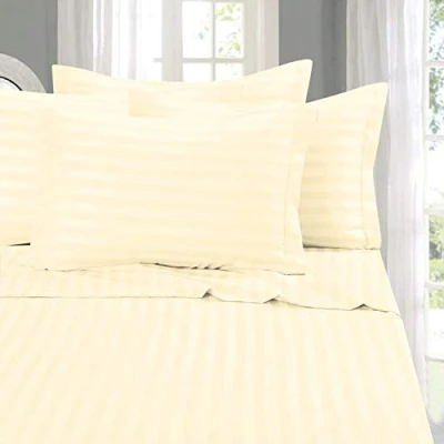 Imagen de Elegant Comfort Stripe Bed Sheets Sábanas, Ivory Cream, Matrimonio Doble