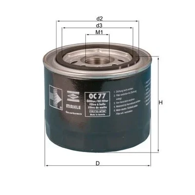 Imagen de MAHLE ORIGINAL OC 77 Filtro de aceite enroscable HONDA: Jazz 2, CRX 1, ROVER: 200 Berlina