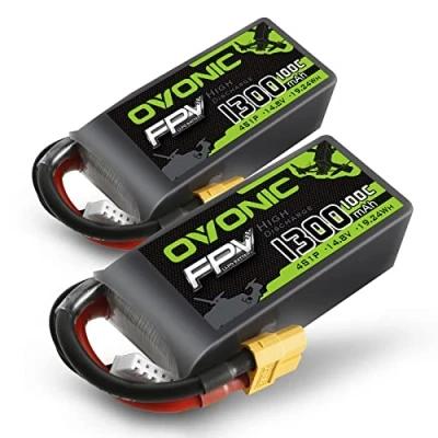 Imagen de OVONIC 4s Batería Lipo 1300mAh 100C 14.8V FPV con Conector XT60 para Racing RC Quadcopter Helicóptero Avión Multimotor Hobby Piezas de Bricolaje（2 Packs）