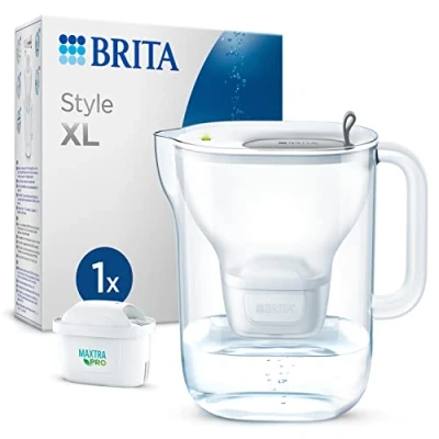 Imagen de BRITA la jarra de filtro estilo XL gris (3,6 L) incluye 1 MAXTRA PRO Pure Performance: tapa abatible gran capacidad, indicador LED, que reduce el cloro, cal y las impurezas