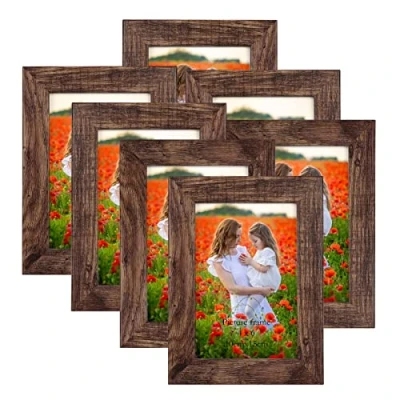 Imagen de PETAFLOP marcos de fotos 10x15 cm, Juego 7 originales madera Marrón, para Decoracion en la Pared o Mesa