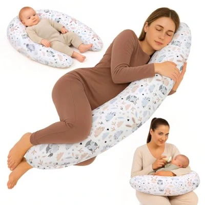 Imagen de Totsy Baby Almohada Embarazada XXL Algodón para Dormir de Lado cojin y Lactancia Larga 190 cm Búhos