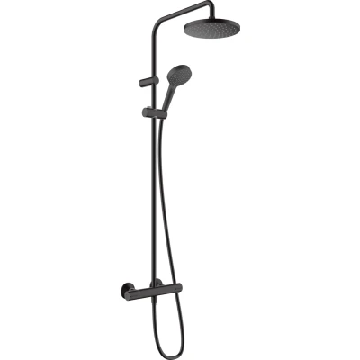 Imagen de hansgrohe Vernis Blend sistema de ducha con termostato, lluvia (200 mm) grifo, mano (2 tipos chorro), flexo, barra, fija redondo (1 tipo cromo, 26276670