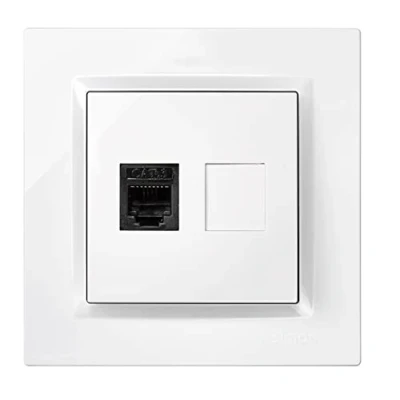 Imagen de Simon Enchufe Teléfono Fijo, Conector RJ11, Serie 10, Roseta de Pared, Empotrar, Fácil Instalar, Incluye Marco, Tapa y Mecanismo, Color Blanco