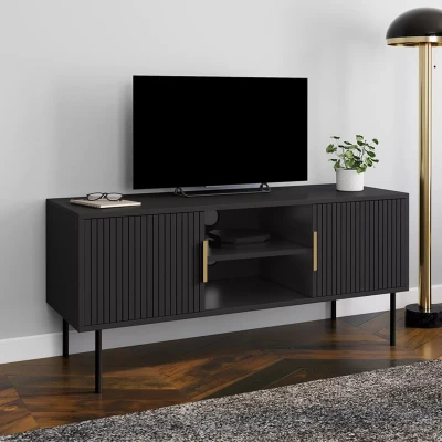 Imagen de Mueble TV 110 cm MARCEL negro con 2 puertas efecto lamas