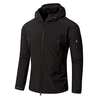 Imagen de Bebling Chaqueta táctica Militar Softshell para Hombre con Capucha, Forro Polar Negro, X Large