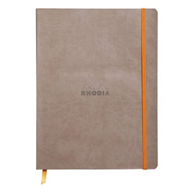 Imagen de RHODIA 117504C Cahier Souple Taupe 19x25 cm Ligné 160 pages Papier Clairefontaine Ivoire 90 g/m² Marque Page, Fermeture Élastique Couverture Simili Cuir Collection Rhodiarama