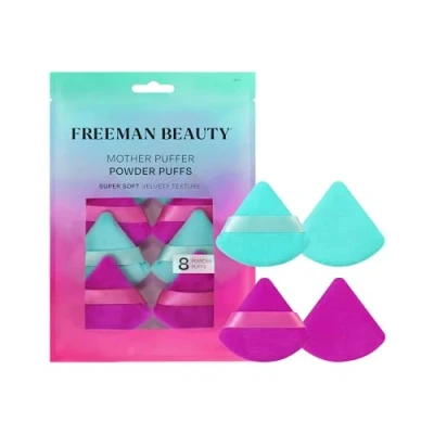 Imagen de Freeman Mother Puffer Powder Puff Set, Makeup Puffs For Pressed or Loose Powder, Soft, Triangle With Finger Band, Vegan &amp; Cruelty Free, 8 Count