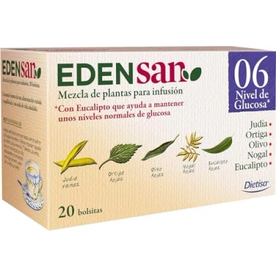 Imagen de Dielisa EDENSAN 06 Glucosa, Mezcla de plantas para infusión con eucalipto que ayuda a mantener unos niveles normales glucosa en sanre. 20 bolsitas